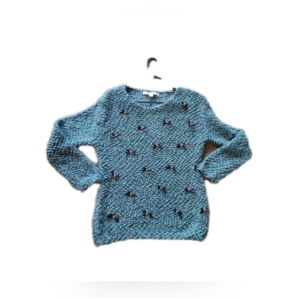 Teal & Black Bows‎ Sweater Size Medium Preppy Cottagecore Dark Academia LC